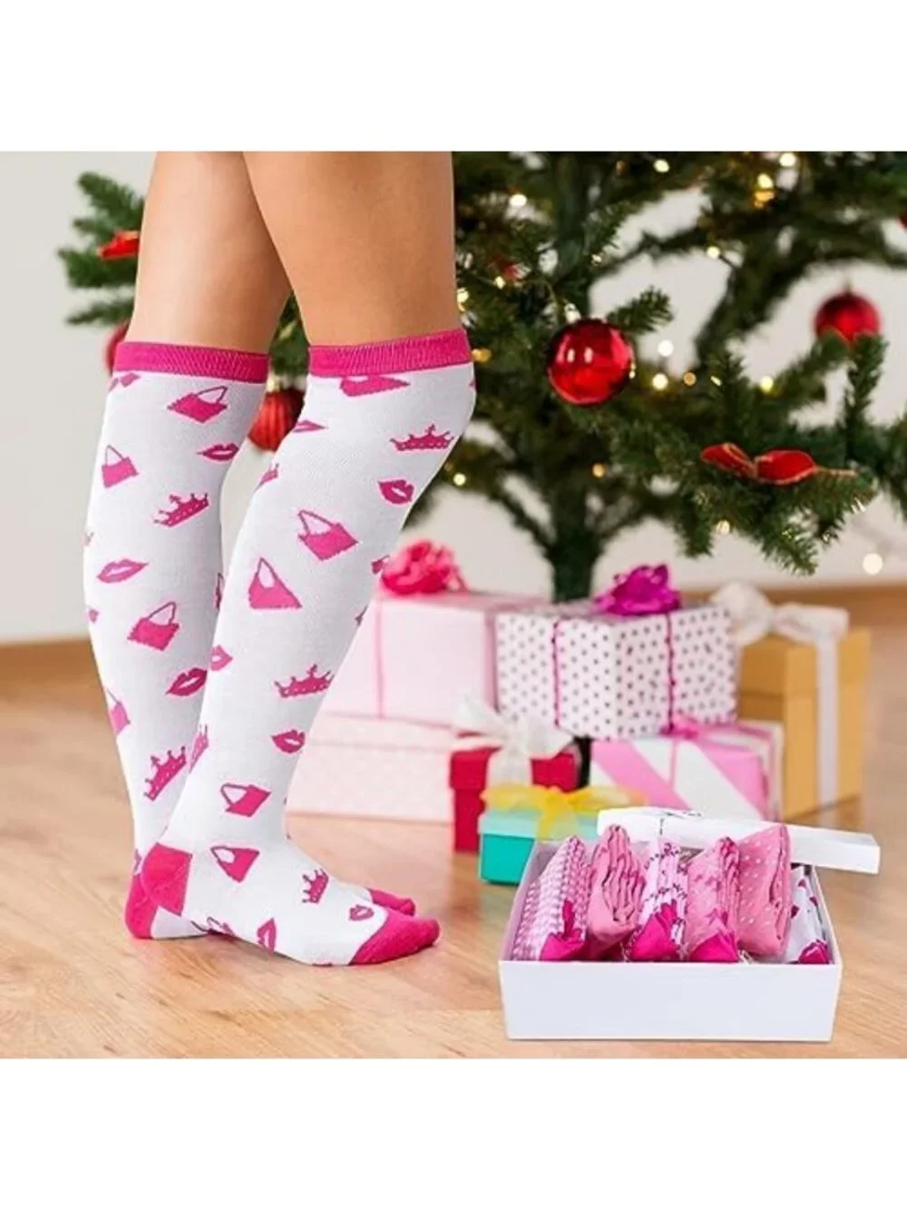 6 Pairs Pink Knee High Socks for Women & Girls | Preppy Tube Style, Cozy & Cute